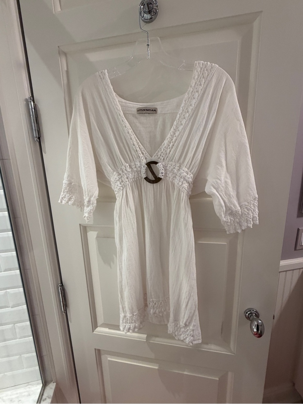 Boho White V-Neck Swim Coverup with Ring Detail